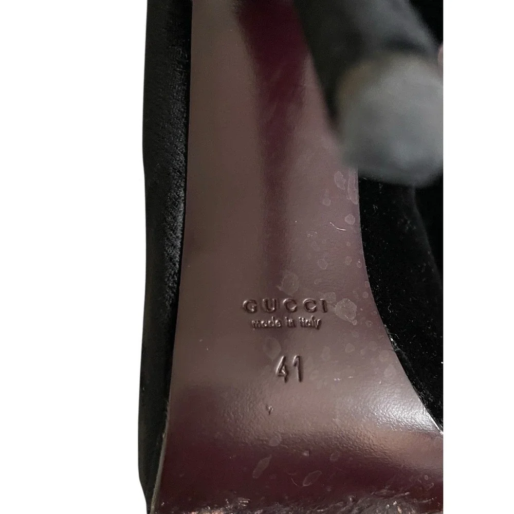 Gucci Elizabeth Black Velvet Peep Toe Stiletto 306106 Size 41 - Picture 6 of 12